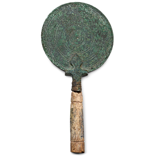 Greek Bronze Mirror with Bone Handle