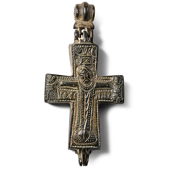 Large Byzantine Bronze Reliquary Cross Pendant