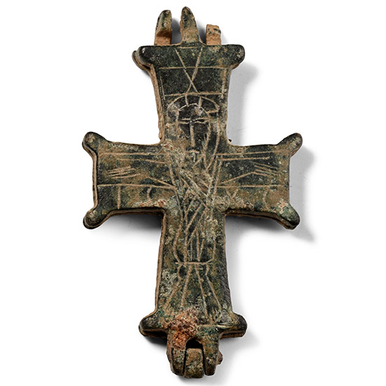 Byzantine Bronze Reliquary Cross Pendant