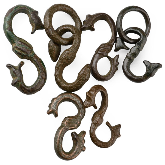 Medieval and Later Bronze Snake Type Dagger Belt Hanger Group