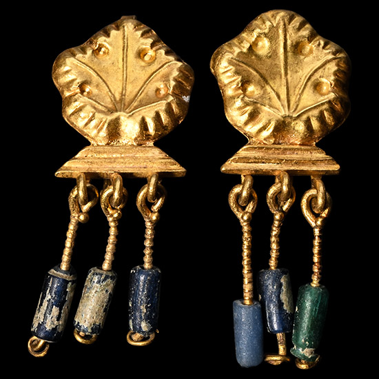 Roman Gold Earring Pair with Bead Drops