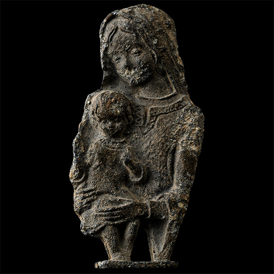Medieval Lead Mary and Child Pilgrims Plaque