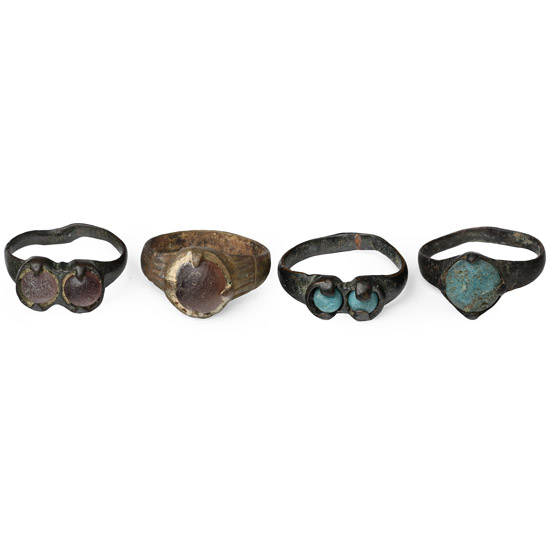 Migration Period Bronze Ring Group with Glass Cabochons