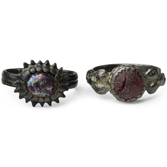 Late Medieval Bronze Ring Group with Glass Cabochons