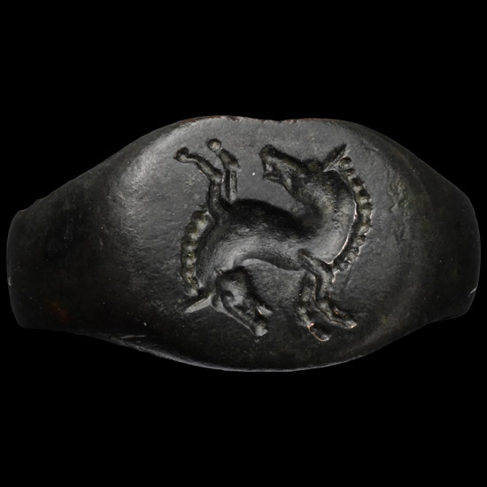 Greek Bronze Ring with Horse Protomes