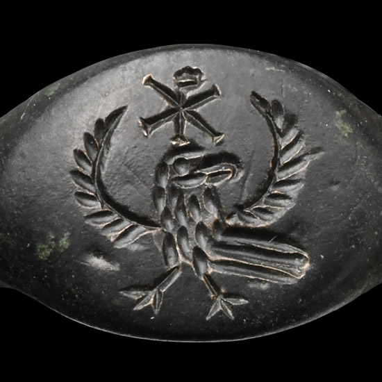 Byzantine Bronze Ring with Eagle and Christogram