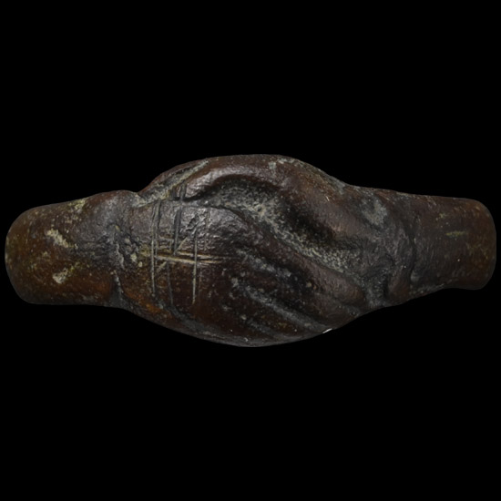 Tudor Period Bronze Clasped Hands Wedding Ring