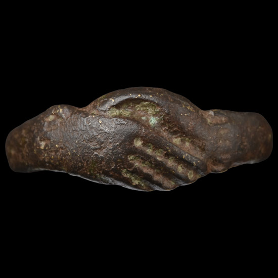 Tudor Period Bronze Clasped Hands Betrothal Ring