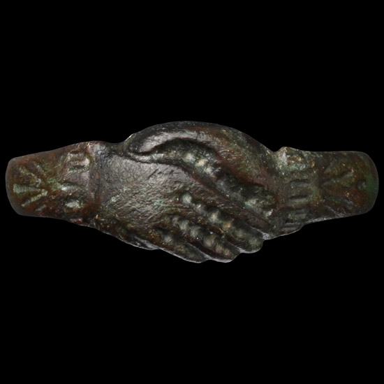 Tudor Period Bronze Clasped Hands Ring
