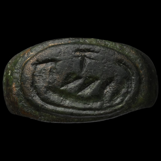 Roman Bronze Ring with Military Galley