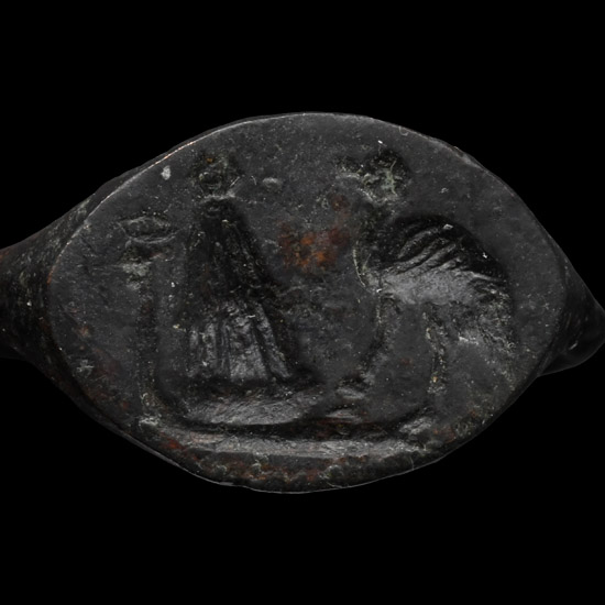 Greek Bronze Ring with Bird and Altar