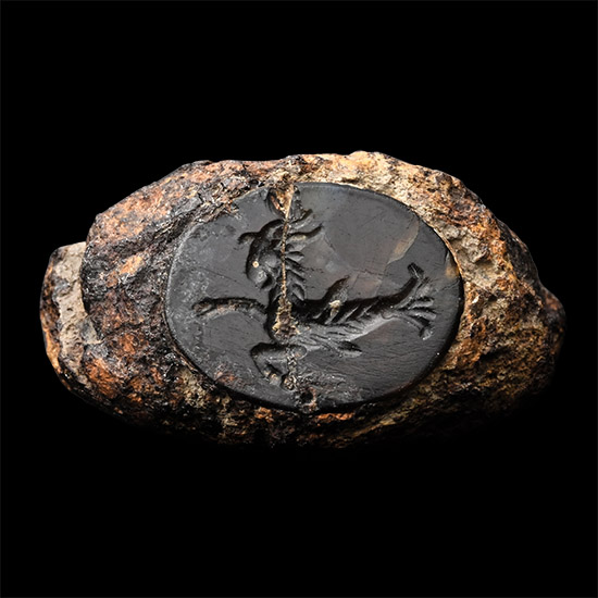 Roman Hippocampus Gemstone in Iron Bezel