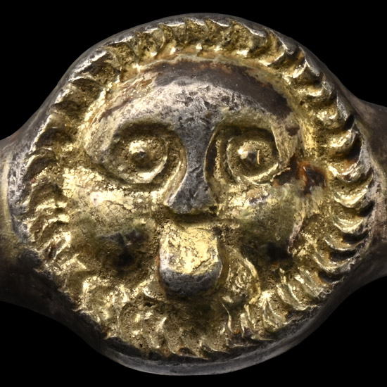 Greek Style Silver-Gilt Ring with Gorgoneion