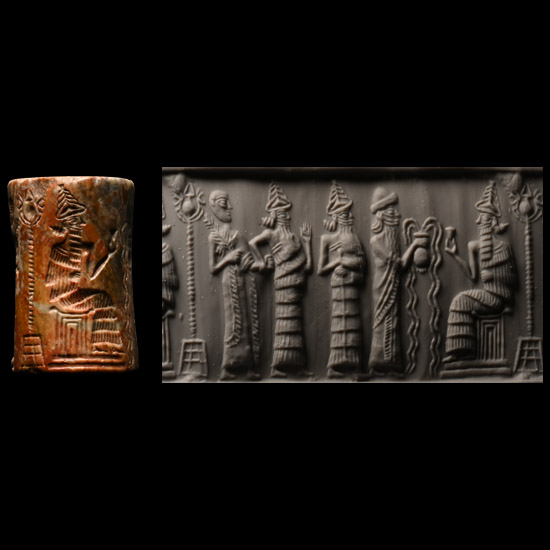 Old Babylonian Hardstone Stone Cylinder Seal with Presentation Scene