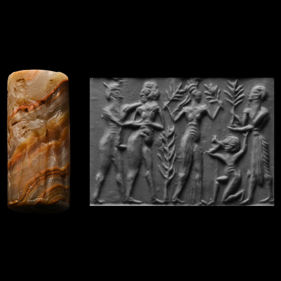 Old Babylonian Banded Agate Cylinder Seal with Erotic Scene