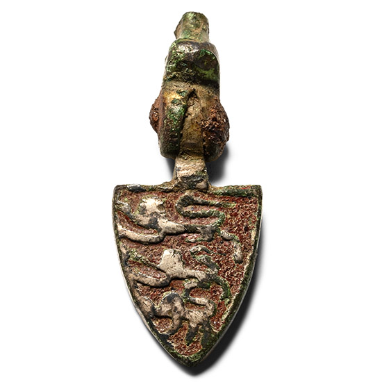 Medieval Knights Enamelled Silvered Bronze Heraldic Horse Harness Pendant with Three Lions