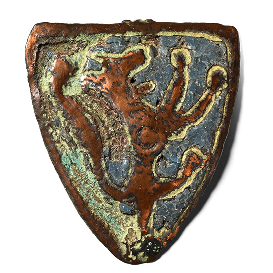 Medieval Knights Enamelled Bronze Heraldic Horse Harness Badge with Rampant Lion