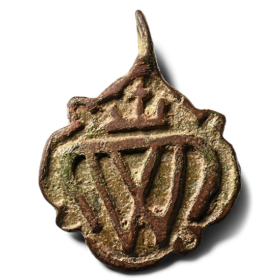Medieval Knights Bronze Heraldic Horse Harness Pendant with Crowned W