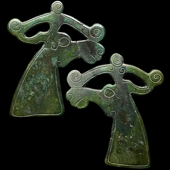 Scythian Bronze Stags Head Mount Pair