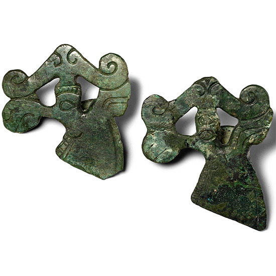 Scythian Bronze Stags Head Mount Pair