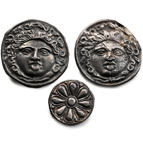 Greek Silver Medusa Repoussé Horse Harness Phalera Group