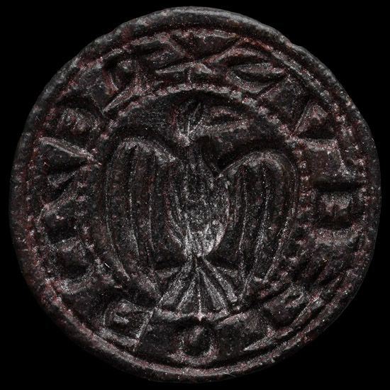 Medieval Bronze Seal Matrix with King of Birds Inscription and Spread Eagle