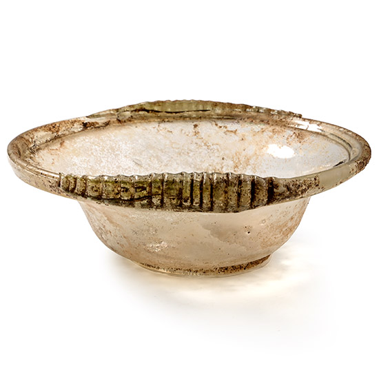 Roman Translucent Glass Dish with Ribbed Tail Handles