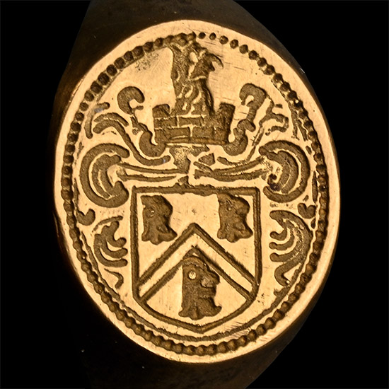 Solid 21 Carat Gold Replica of the Colman Family Armorial Signet Ring