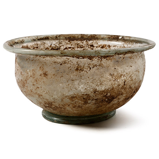 Roman Aqua Glass Bowl with Turned Lip