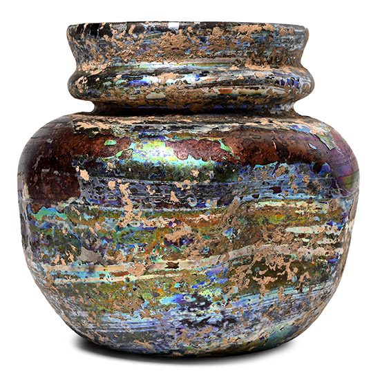Roman Iridescent Aubergine Glass Dimpled Jar