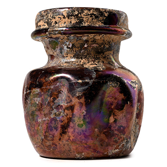 Roman Iridescent Aubergine Glass Dimpled Jar