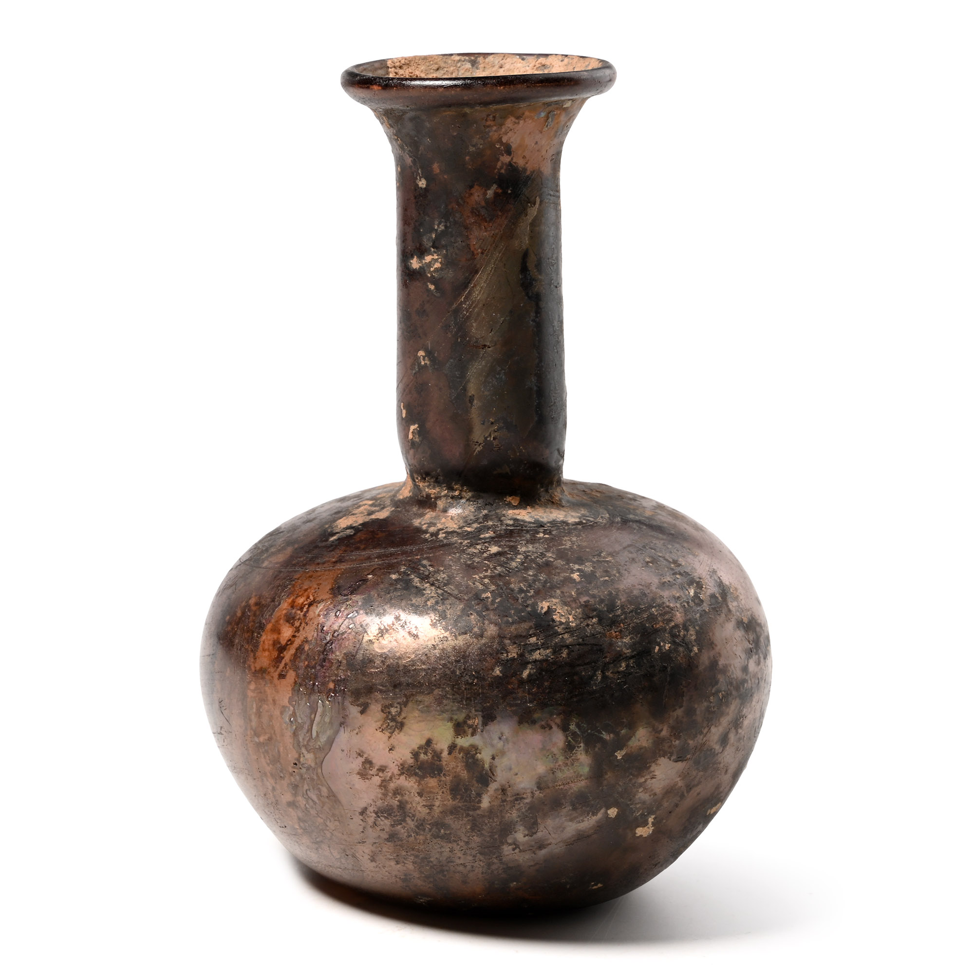 Roman Iridescent Aubergine Glass Bottle