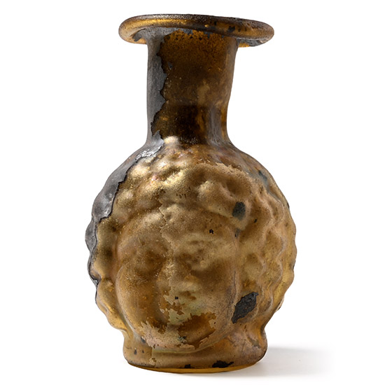 Roman Iridescent Mould Blown Glass Janus Flask