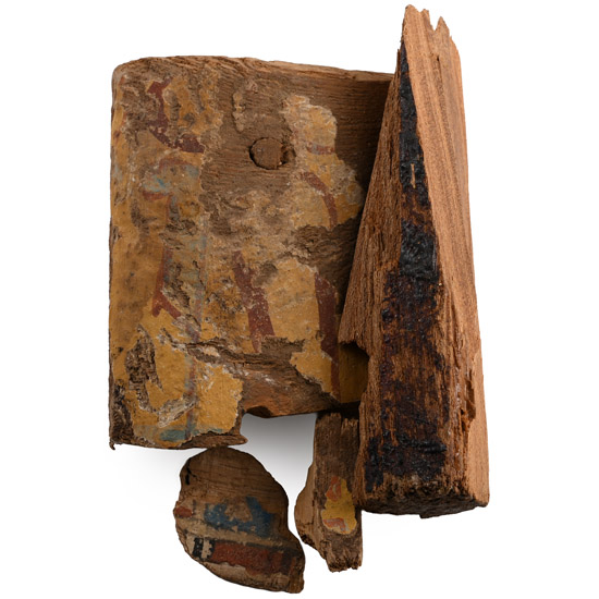 Egyptian Painted Wooden Sarcophagus and Cartonnage Fragments