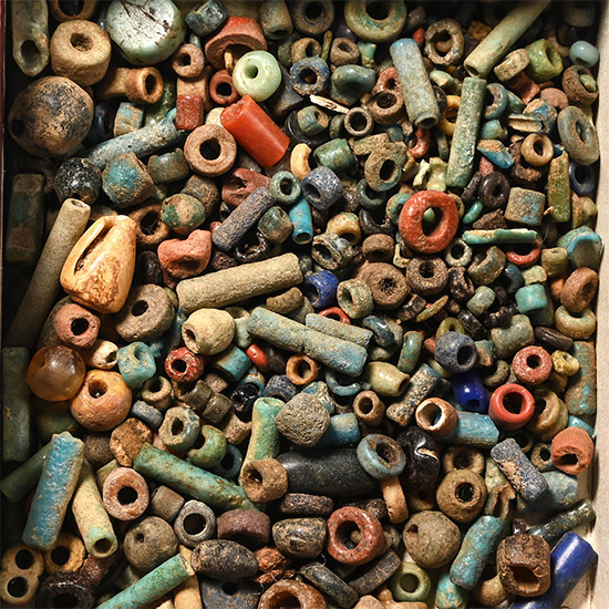Egyptian Assorted Faience and Other Beads in Ronson Lighter Box