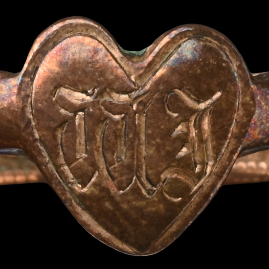 Napoleonic Copper Coin Betrothal Ring with Heart-Shaped Bezel
