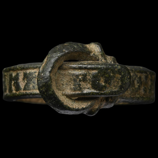 Medieval Bronze Buckle Ring with Mother of God, Remember Me