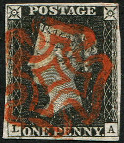 1d Pl.10 ‘LA’ VARIETY, WITH ‘RED MX