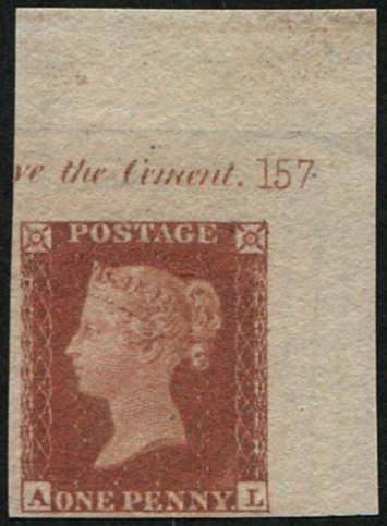 1d Pl.157 (SG 8) AL IMPRIMATUR, CORNER MARGINAL