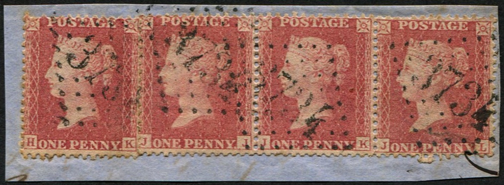 1d SG 39 (P.39) STRIP OF 4 FRENCH LOZENGE CANCELS