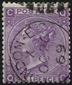 6d SG 109, Pl.8 VFU, London, 1869 CDS