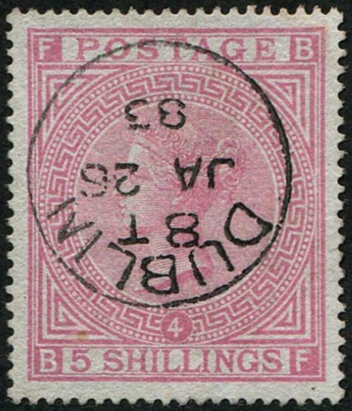 5/- ROSE SG 134, Pl.4 (White Paper) SUPERB USED