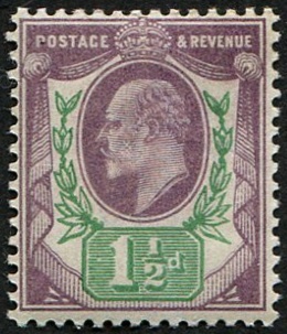 1½d SG 223 VARIETY, (OCP) DULL PURPLE & BLUISH-GREEN U/M
