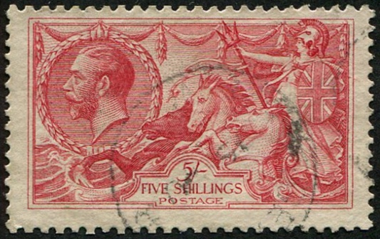 5/- SG 416 VARIETY, ON RIBBED PAPER VFU