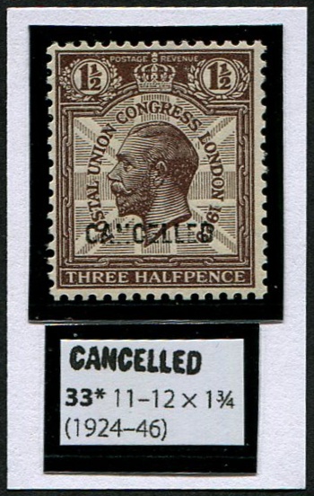 PUC 1½d SG 436wi Wmk. Inv OVPT. CANCELLED TYPE 33
