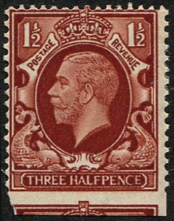 1½d SG 441 MIS-PERFED (IMPERF AT BASE), MINT