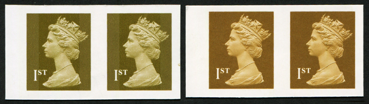 1st Gold (Self-adhesive) SG M54 IMPERF PLATE PROOF COLOUR TRIALS