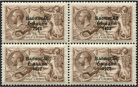 Irish Free State. 2/6d SG 83 variety, BLOCK OF FOUR U/M