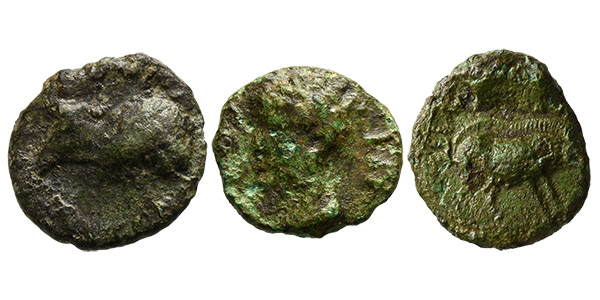 Group of Three [3] Cunobelin AE Units from Celtic Britannia.