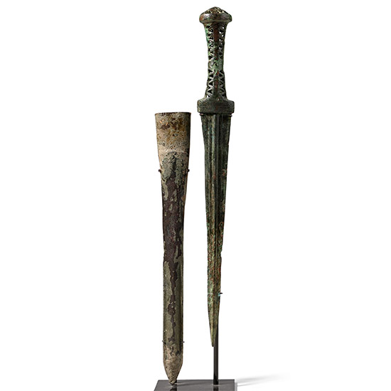 Western Asiatic Bronze Dagger with Openwork Hilt and Scabbard